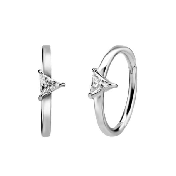 SS316L HINGED CONCH RING SET W. TRIANGLE CUBIC ZIRCONIA