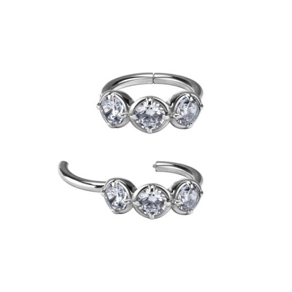 SS316L HINGED RING WITH 3STONE SETTING W.CUBIC ZIRCONIA