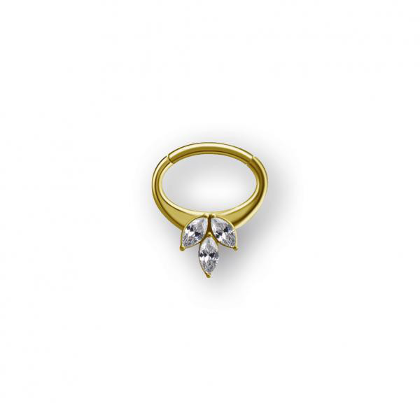 24K GOLD PVD SS316L HINGED SEPTUM/DAITH CLICKER SET W. CUBIC ZIRCONIA