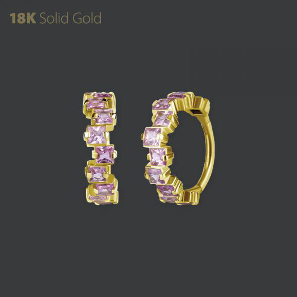 18K GOLD HINGED CONCH RING SET W. SQUARE GENUINE PINK SAPPHIRE