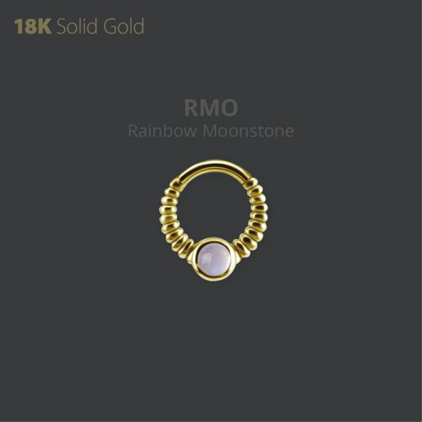 18K GOLD DAITH & SEPTUM CLICKER SET W. GENUINE RAINBOW MOONSTONE