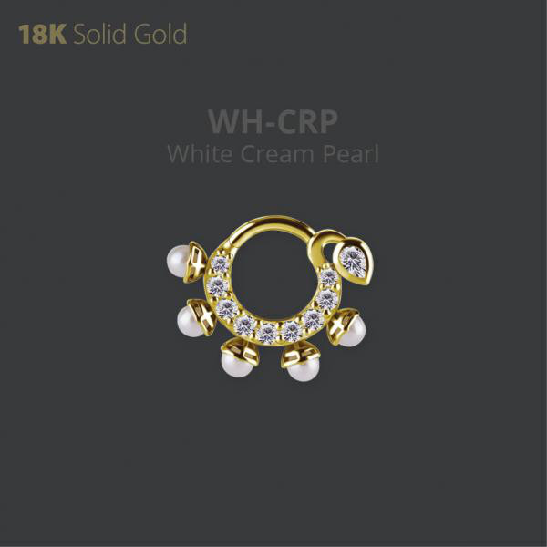 18K GOLD DAITH & SEPTUM CLICKER SET W. FRESHWATER PEARL AND PREMIUM ZIRCONIA