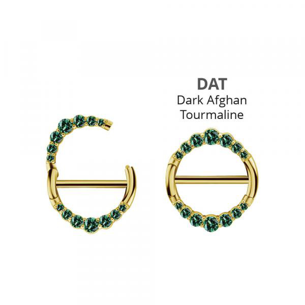 24K GOLD PVD SS316L DOUBLE HINGE NIPPLE CLICKER RING SET W. PREMIUM NANOGEMS