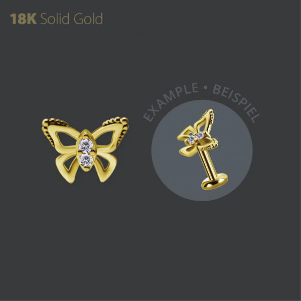 18K GOLD THREADLESS BUTTERFLY ATTACHMENT SET WITH PREMIUM ZIRCONIA