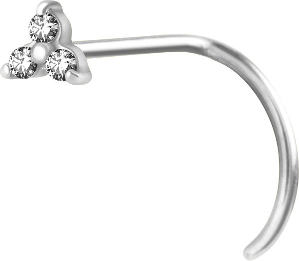 SS316L CURVED TRINITY NOSE STUD (CUBIC, PRONG SETTING)