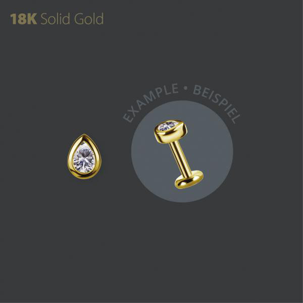 18K GOLD INTERNAL MICRO ATTACHMENT SET W. PEAR SHAPE PREMIUM ZIRCONIA