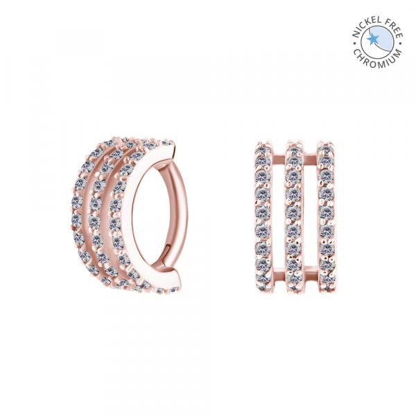 ROSE GOLD PVD CoCr NF ROOK OVAL HINGED CLICKERS SET W. PREMIUM ZIRCONIA