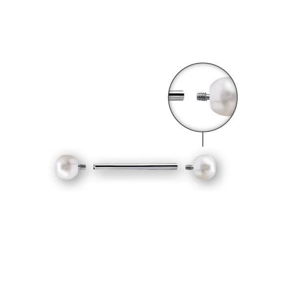 TITANIUM INTERNAL NIPPLE BARBELL W. 2 FRESH WATER PEARL BALLS