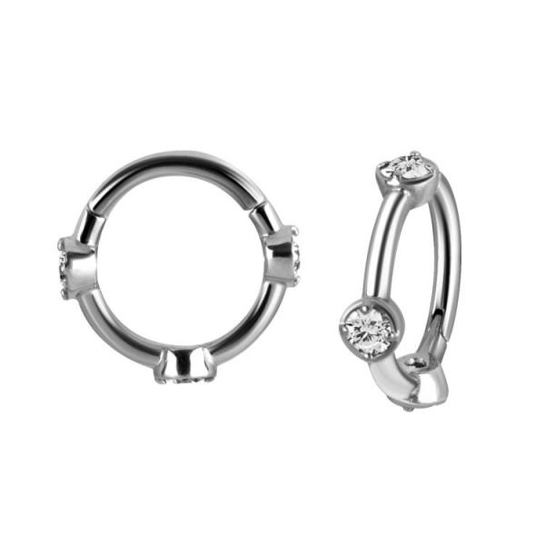 SS316L HINGED RING WITH TRIO BEZEL SETTING