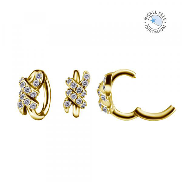 18K GOLD PVD CoCr NF OVAL BELLY CLICKER SET W. PREMIUM ZIRCONIA