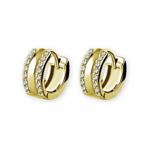 24K GOLD PVD HUGGIES HOOPS (10MM) W. 2 ROWS PAVE SET CUBIC ZIRCONIA