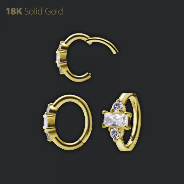 18K GOLD OVAL ROOK CLICKER SET WITH BAGUETTE PREMIUM ZIRCONIA