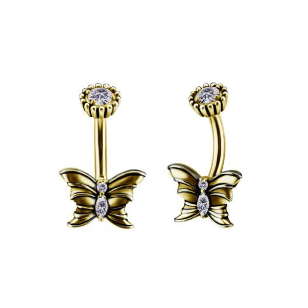 24K GOLD PVD SS316L DOUBLE JEWELLED BANANAS SET W.PREMIUM ZIRCONIA