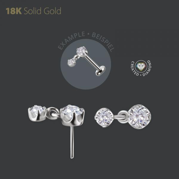 18K WHITE GOLD THREADLESS ATTACHMENT W. DANGLE SET W. LAB CREATED DIAMONDS