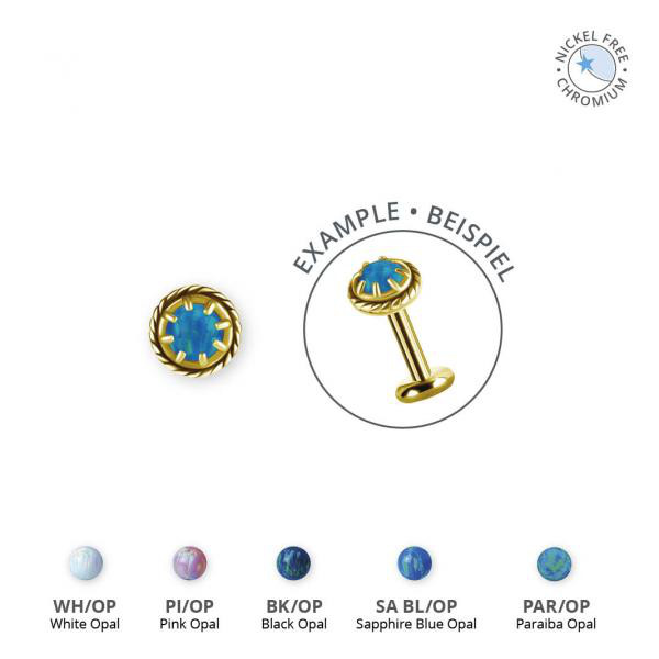 18K GOLD PVD CoCr NF THREADLESS ATT. SET W. LAB CREATED OPALS