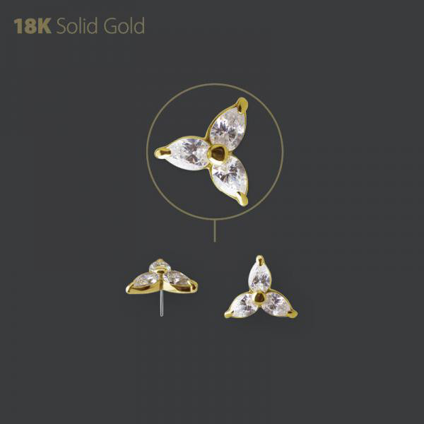 18K GOLD INTERNAL ATTACHMENT SET W. PEAR SHAPE PREMIUM ZIRCONIA