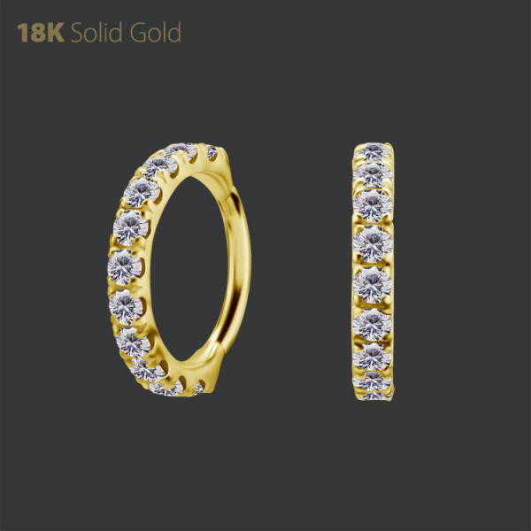 18K GOLD HINGED SEGMENT MICRO PAVEE CLICKER SET W. PREMIUM ZIRCONIA