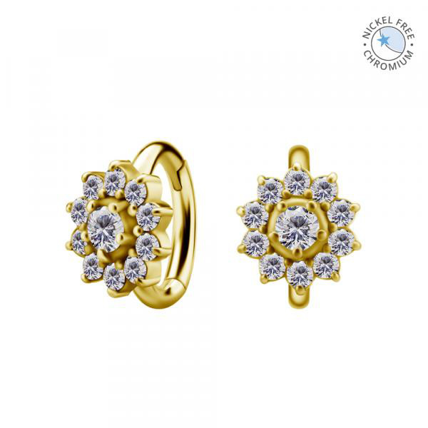 18K GOLD PVD CoCr NF ROOK OVAL HINGED CLICKERS SET W. PREMIUM ZIRCONIA