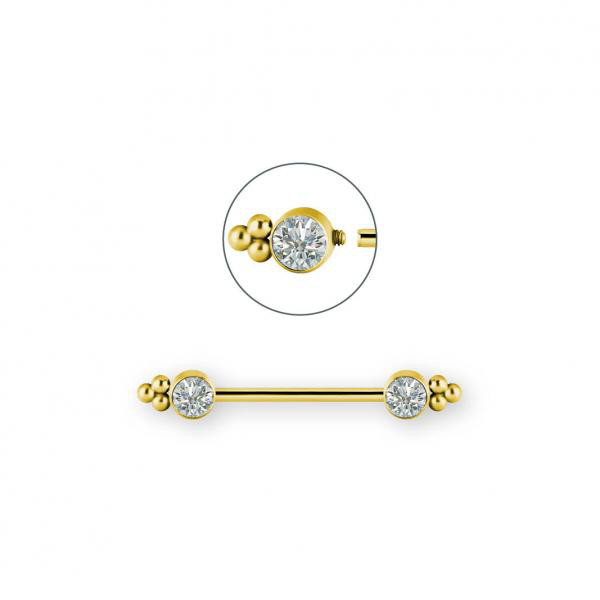 24K GOLD PVD TITANIUM JEWELLED NIPPLE BARBELL SET WITH PREMIUM ZIRCONIA