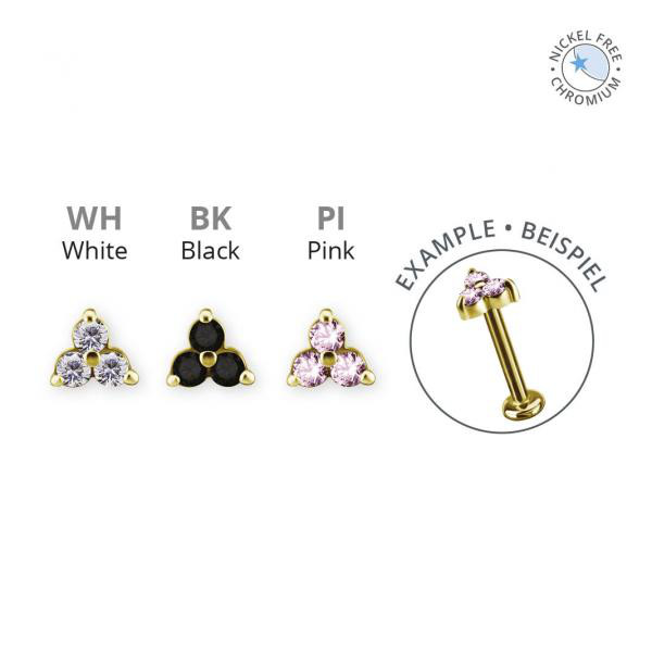 18K GOLD PVD CoCr NF THREADLESS TRINITY ATT. SET W. PREMIUM ZIRCONIA -CLOSED BACK