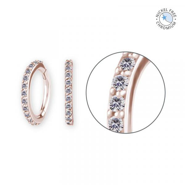 ROSE GOLD PVD CoCr NF HINGED OVAL ROOK CLICKER SET W. PREMIUM ZIRCONIA