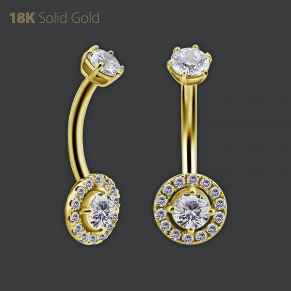 18K GOLD INTERNAL NAVEL BANANA SET WITH 120 FACETTS PREMIUM ZIRCONIA