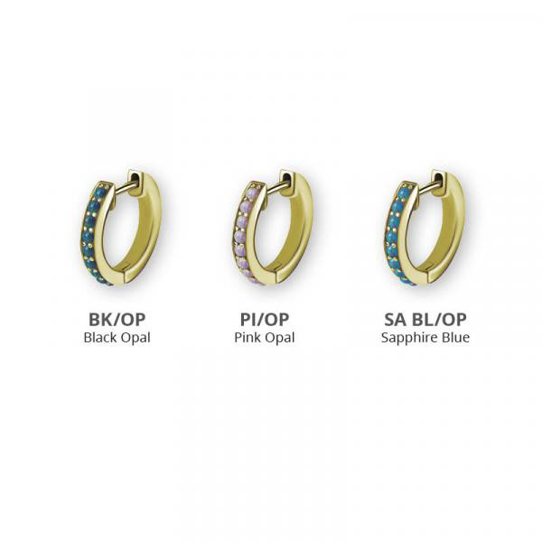 24K GOLD PVD SS316L EAR HOOPS SET W. LAB CREATED OPAL (BY PAIR)