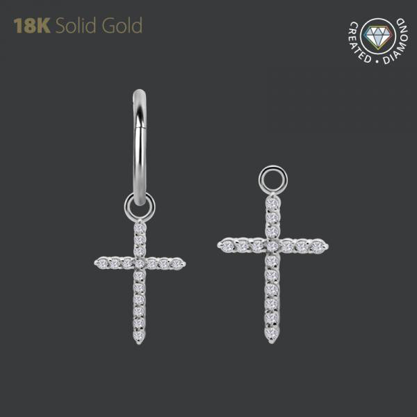 18K WHITE GOLD CROSS CHARM MADE WITH LAB CREATED DIAMONDS