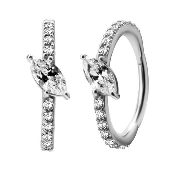 SS316L HINGED CONCH RING SET W. MARQUISE CUBIC ZIRCONIA