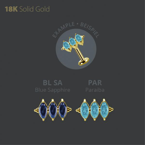 18K GOLD INTERNAL MICRO ATTACHMENT SET W. MARQUISE LAB CREATED GEMSTONES