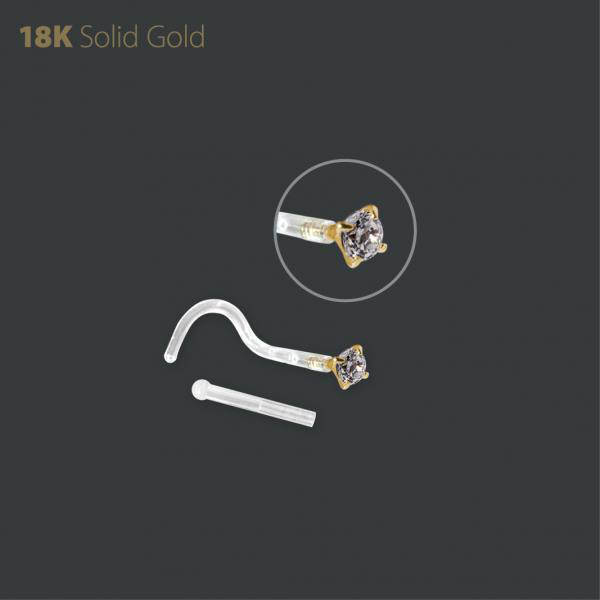 BIOPLAST NOSESTUDS WITH 18K GOLD ATT. SET W. PREMIUM ZIRCONIA