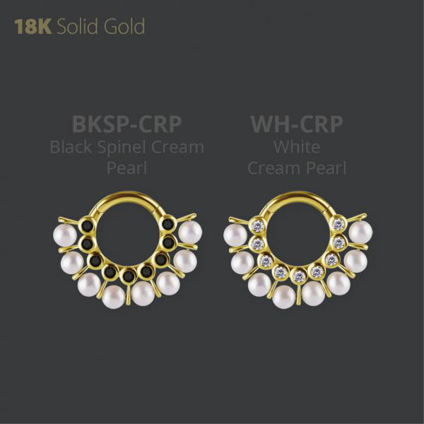 18K GOLD DAITH & SEPTUM CLICKER SET W. FRESHWATER PEARL AND PREMIUM ZIRCONIA