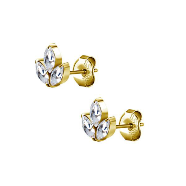 24K GOLD PVD SS316L EARSTUDS W.CUBIC ZIRCONIA MARQUISE CLUSTER (PAIR)