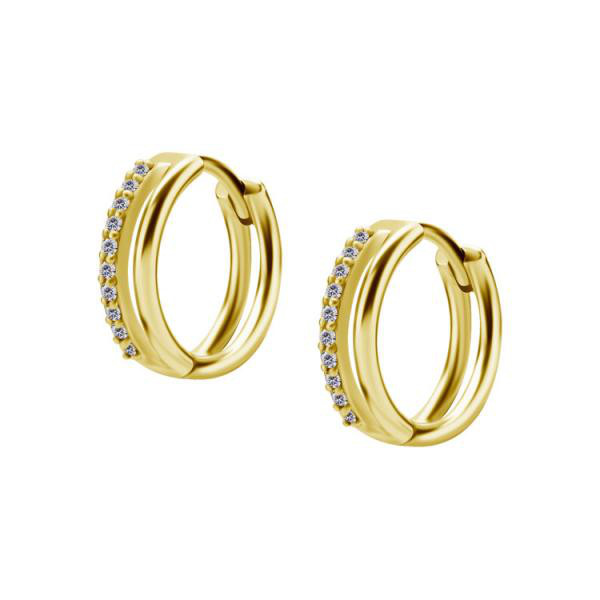 24K GOLD PVD SS316L EARHOOPS SET W. CUBIC ZIRCONIA (PAIR)