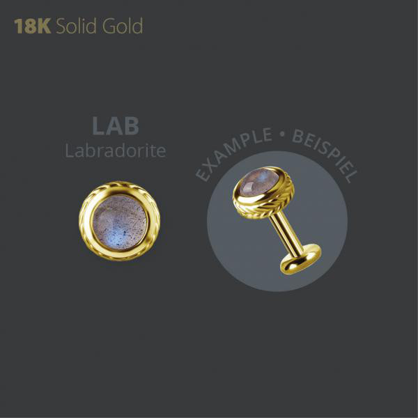 18K GOLD THREADLESS ATTACHMENT SET W. GENUINE LABRADORITE