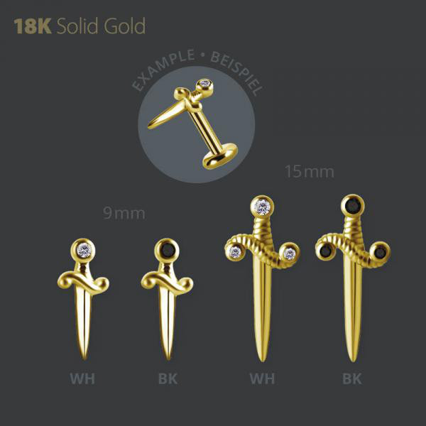 18K GOLD THREADLESS DAGGER ATTACHMENT SET W. PREMIUM ZIRCONIA