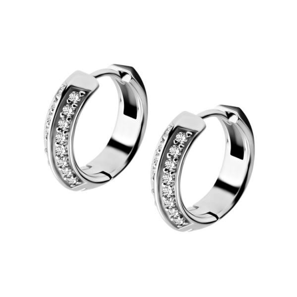 SS316L EARHOOPS SET W. 2 ROWS CUBIC ZIRCONIA (PAIR)