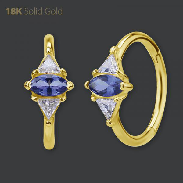18K GOLD HINGED CONCH RING SET W. PREMIUM GEMSTONE
