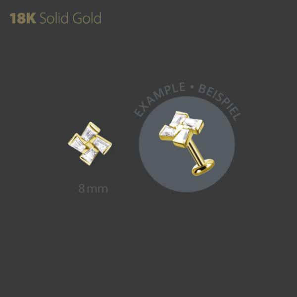 18K GOLD THREADLESS ATTACHMENT SET WITH TAPPERED BAGUETTE PREMIUM ZIRCONIA