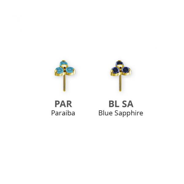 24K GOLD PVD TITANIUM THREADLESS TRINITY ATTACHMENT SET W. LAB CREATED GEMSTONE