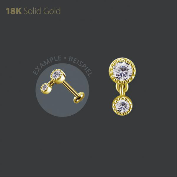 18K GOLD THREADLESS ATTACHMENT W. DANGLE SET W. PREMIUM ZIRCONIA