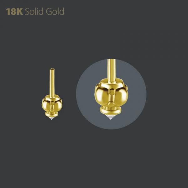 18K GOLD THREADLESS BARBEL FOR VERTICAL HELIX SET W PREMIUM ZIRCONIA