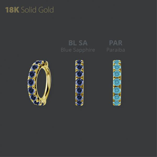 18K GOLD HINGED SEGMENT MICRO PAVEE CLICKER SET W. LAB CREATED GEMSTONE