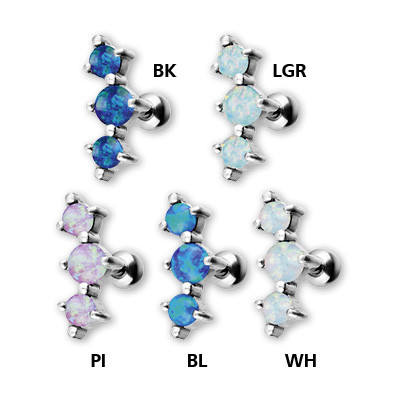 SS316L JEWELED HELIX BARBELL W. LAB CREATED OPAL