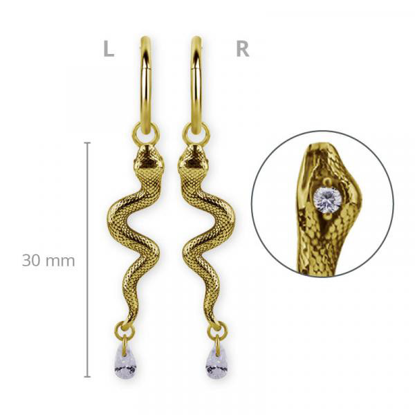 24K GOLD PVD SS316L SNAKE CHARM W.EYE SETTING A FLOATING PEAR SHAPE