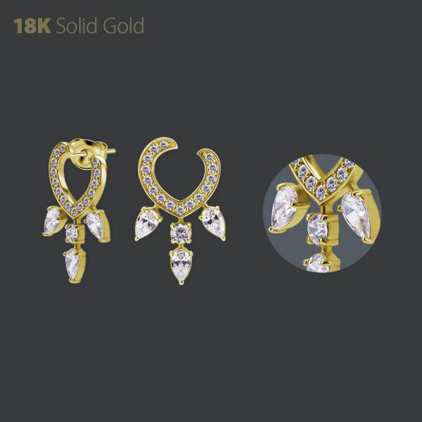 18K GOLD EAR STUD SET WITH PREMIUM ZIRCONIA