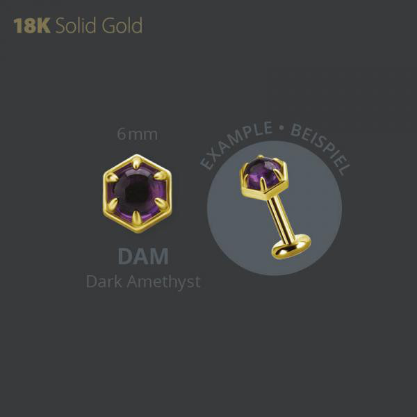 18K GOLD INTERNAL MICRO ATTACHMENT SET W. GENUINE DARK AMETHYST (CABOCHON)