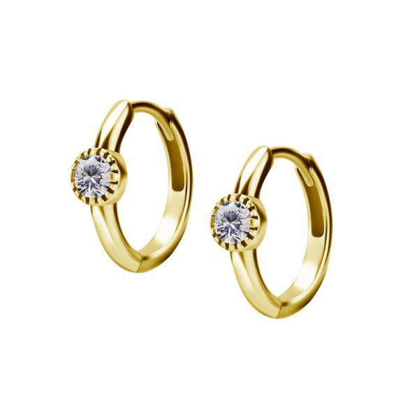 24K GOLD PVD SS316L EARHOOPS SET W. CUBIC ZIRCONIA 3MM (PAIR)