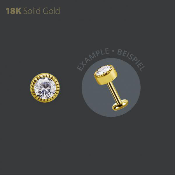 18K GOLD THREADLESS ATTACHMENT SET W. 120 FACETTS PREMIUM ZIRCONIA