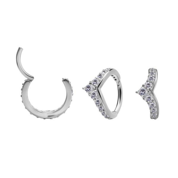 SS316L HINGED CLICKER SET W. SQUARE A.ROUND PREMIUM ZIRCONIA